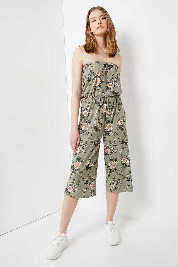 Basic Floral Cropped Tube Jumpsuit