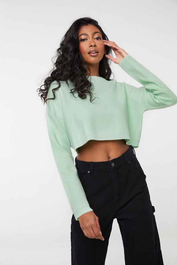 Cropped Crew Neck Sweater