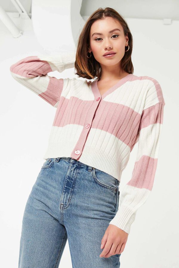 Colorblock Button-Front Cropped Cardigan