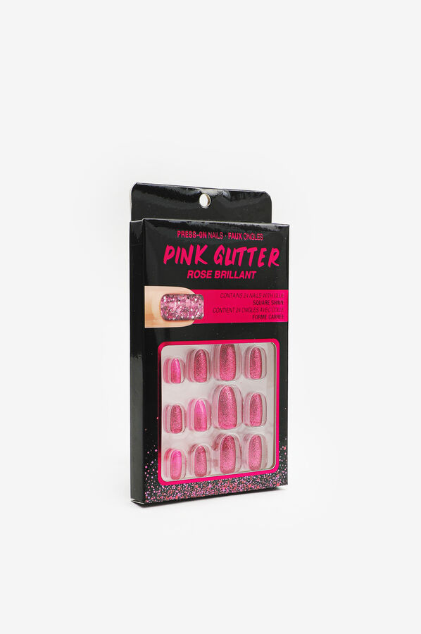 Faux ongles roses brillants