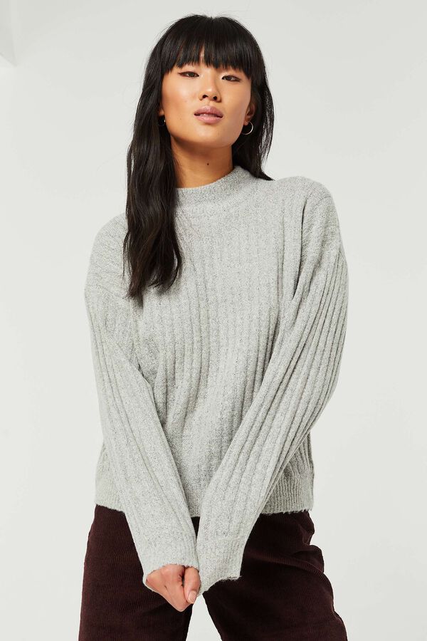 Bubble-Sleeve Mock Neck Sweater