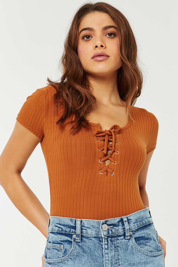 Lace-Up Ribbed Tee