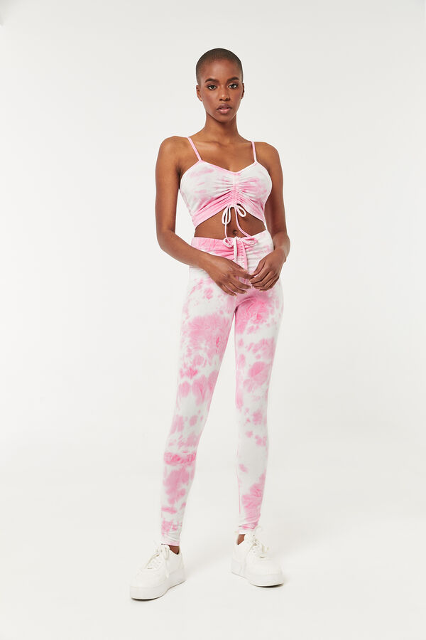 Tie-Dye Drawstring Leggings with Ruched Front