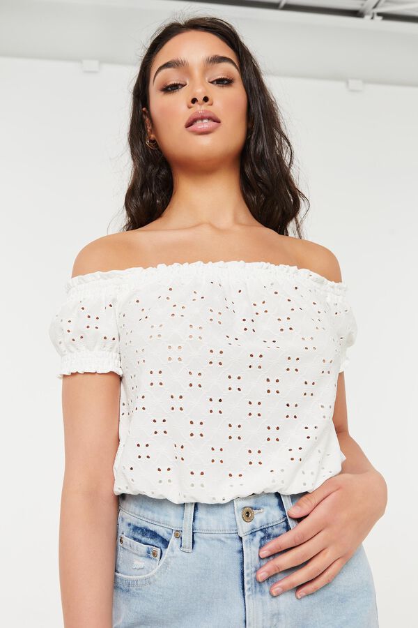 Perforated Off Shoulder Blouse