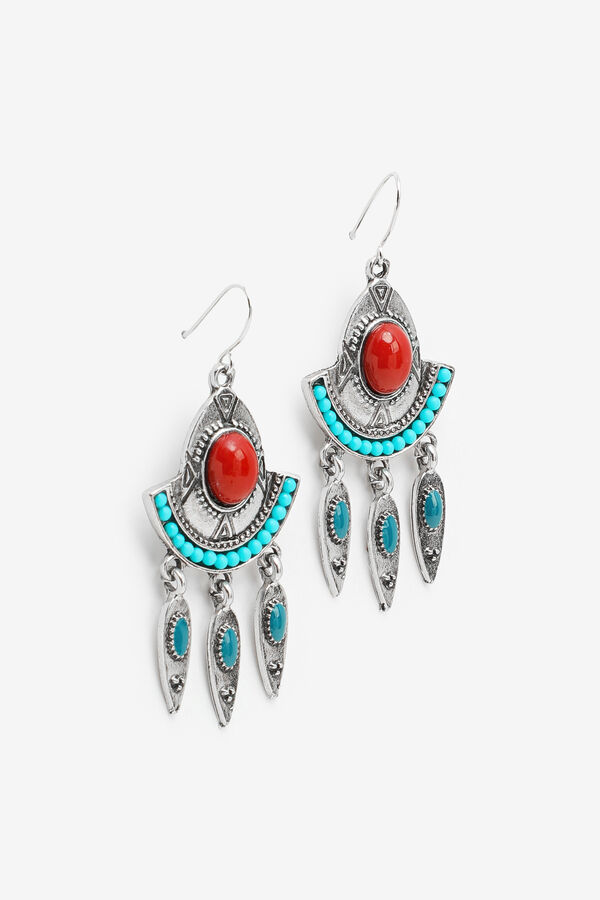 Boucles d'oreilles pendantes rouges et turquoise