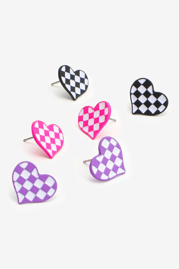 Checkerboard-Heart Button Earrings
