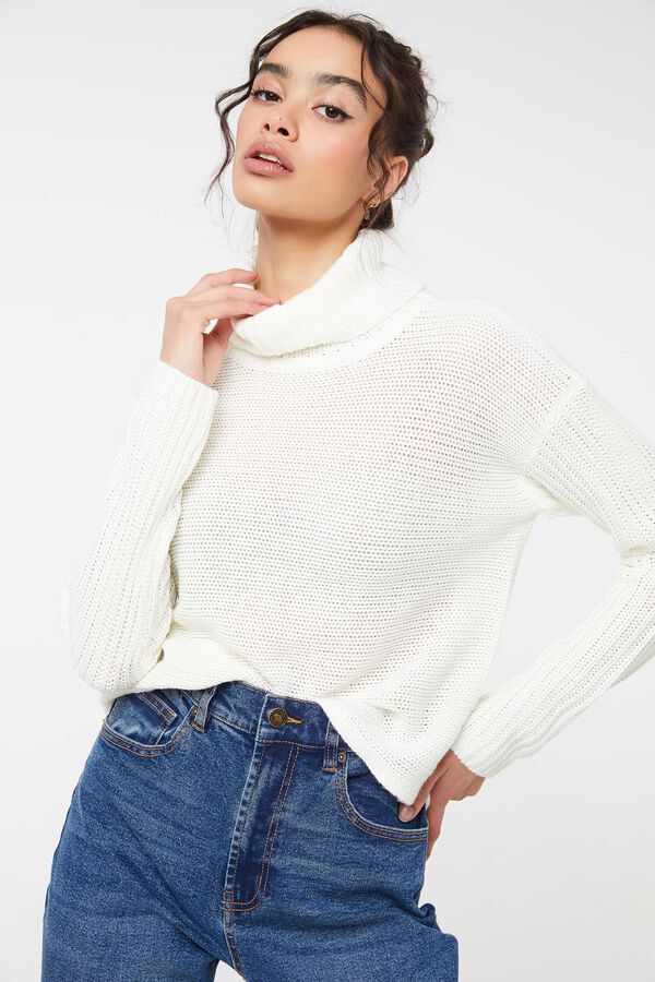 Ribbed-Sleeve Turtleneck Sweater