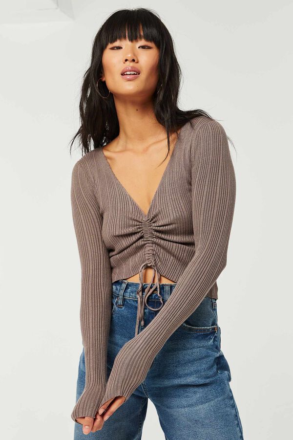 Ruched Front V-Neck Sweater