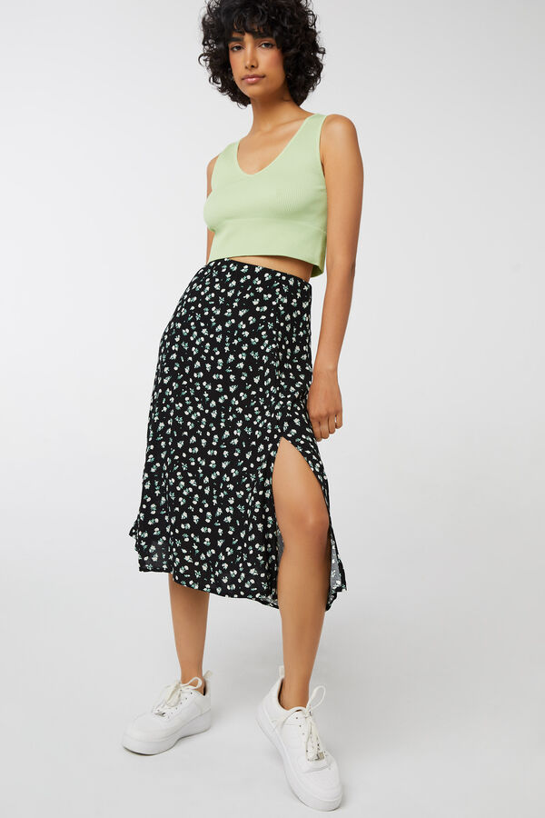 Floral Midi Skirt with Slit