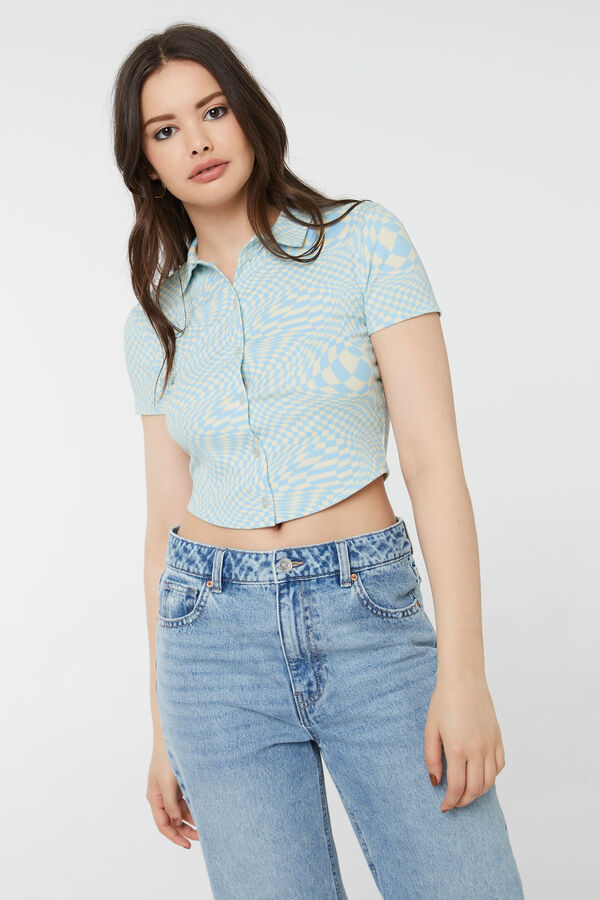 Wavy Checkerboard Cropped Polo