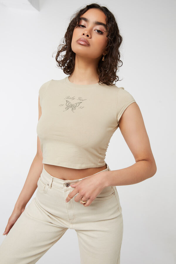 Graphic Cap Sleeve Cropped Tee