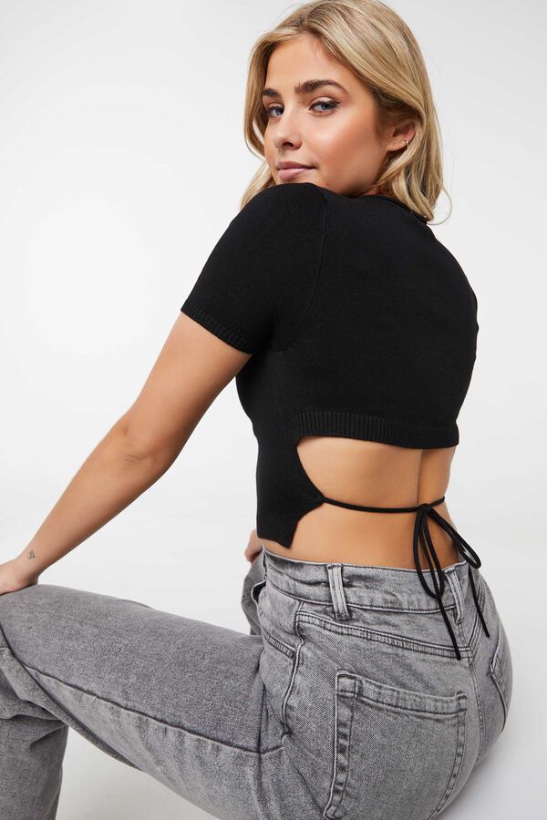 Cropped Open-Back Sweater