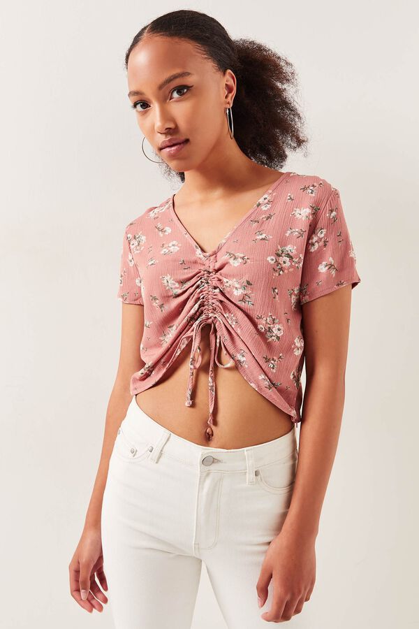 Floral Ruched Front Top