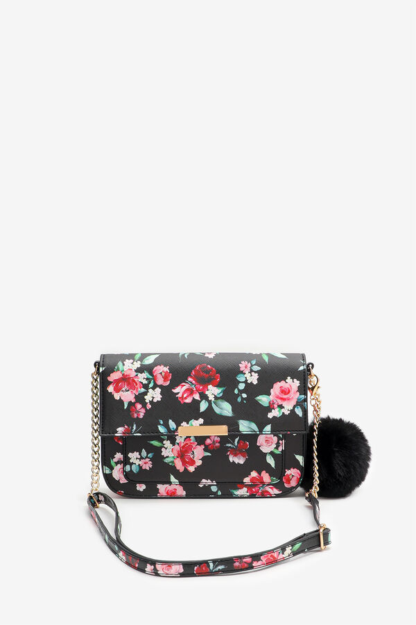 Floral Crossbody Clutch Bag with Pompom