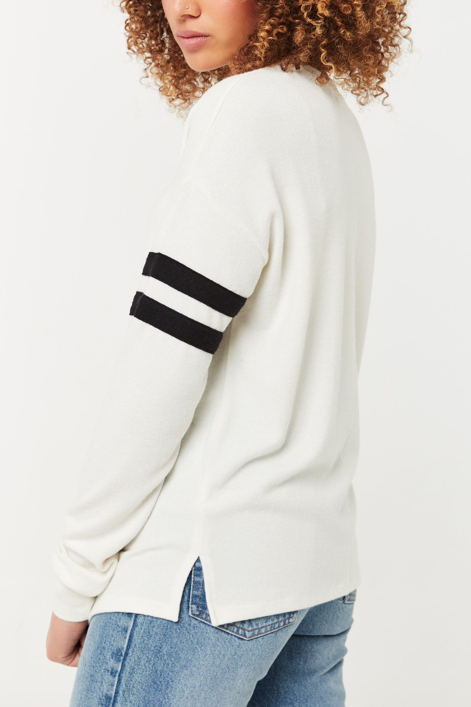 Brushed Sweater with Varsity Stripes