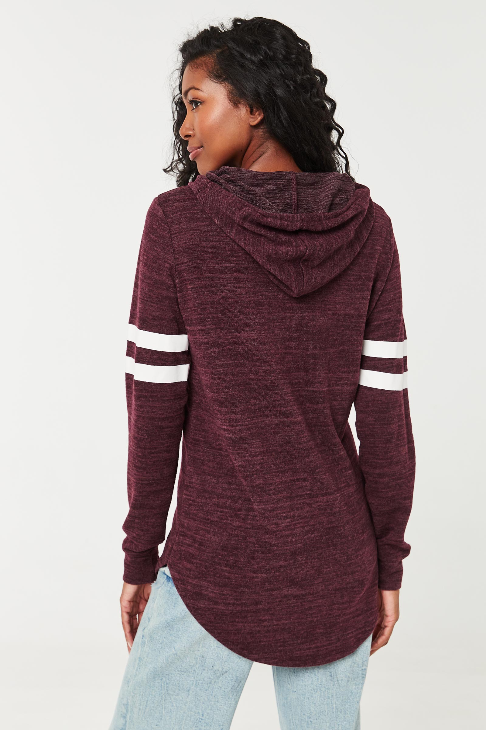 Long Brushed-Knit Hoodie with Striped Sleeves