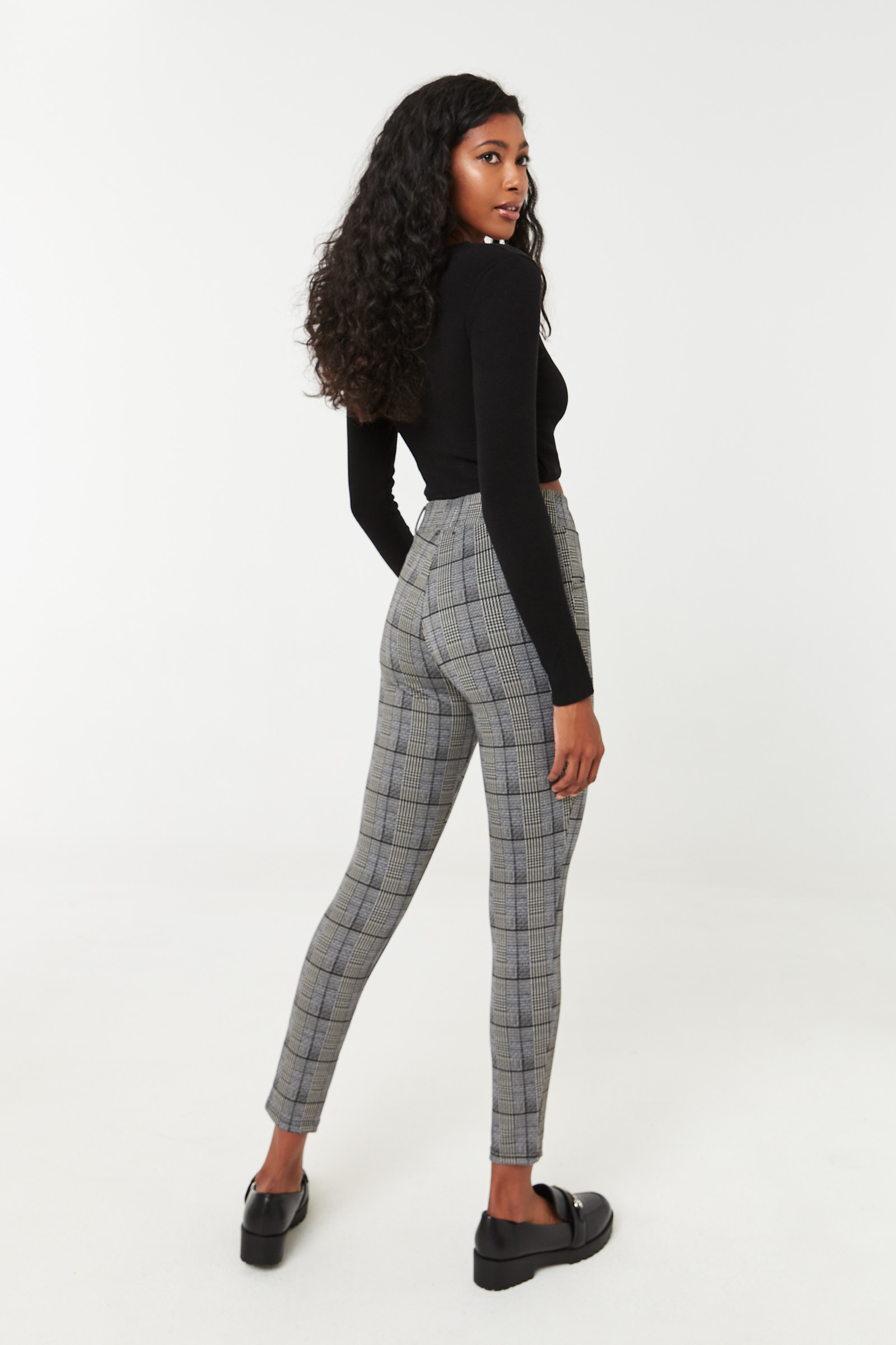 Glen Plaid Leggings with Buttons