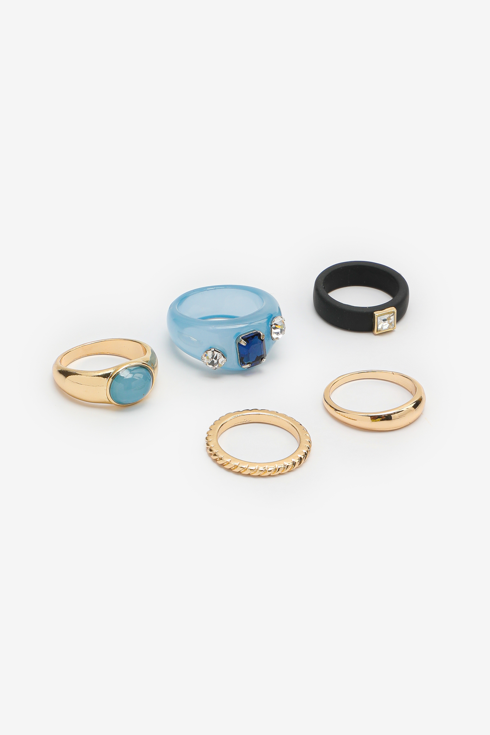 Blue Resin and Gold-Tone Rings