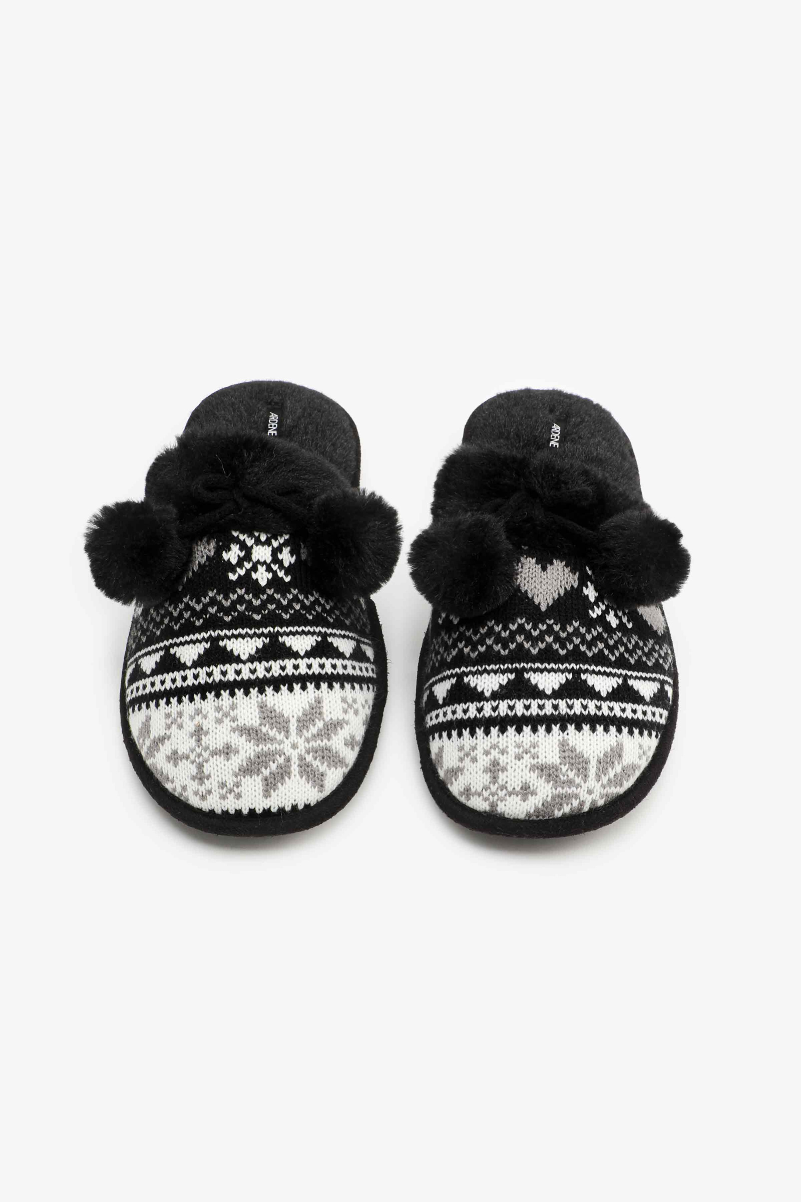 Cable-Knit Slide Slippers with Pompoms