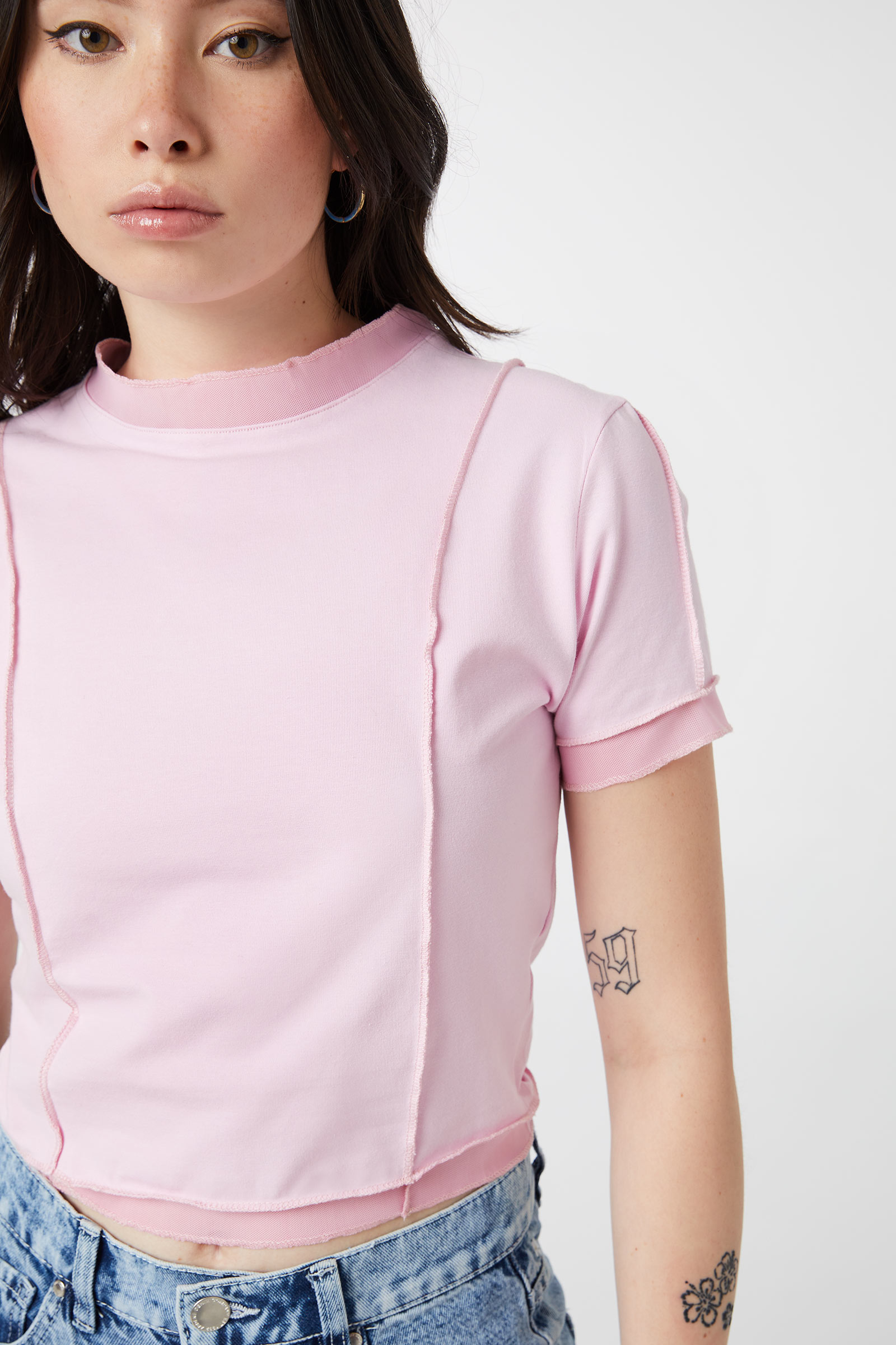 Short-Sleeve Top with Sheer Inserts