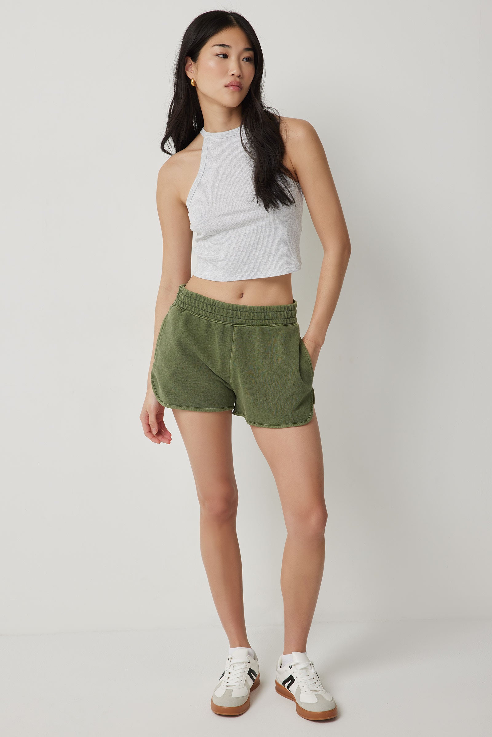 Ardene Washed Dolphin Shorts in Khaki | Size | Polyester/Cotton