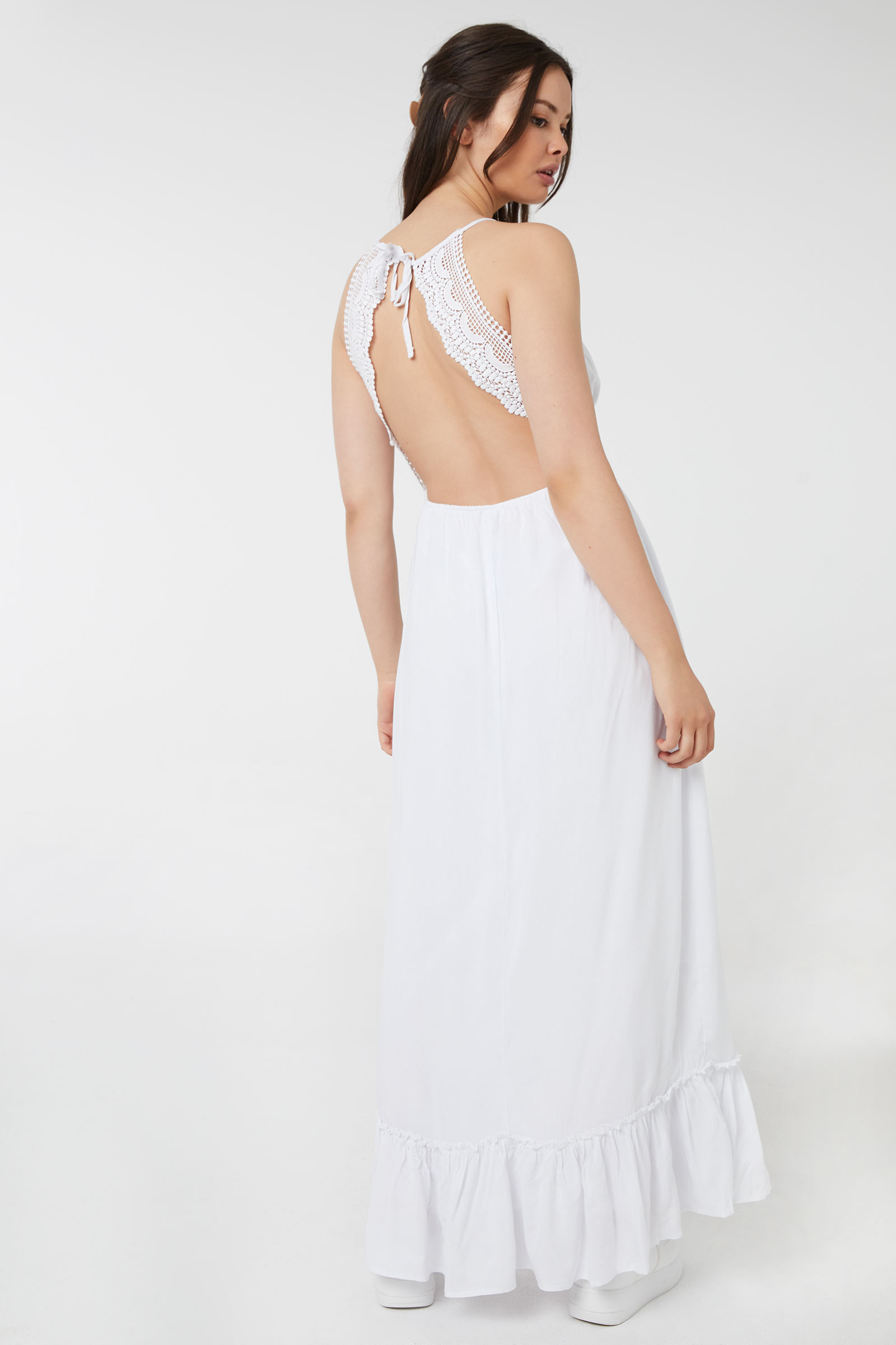 White Maxi Dress with Lace Inserts