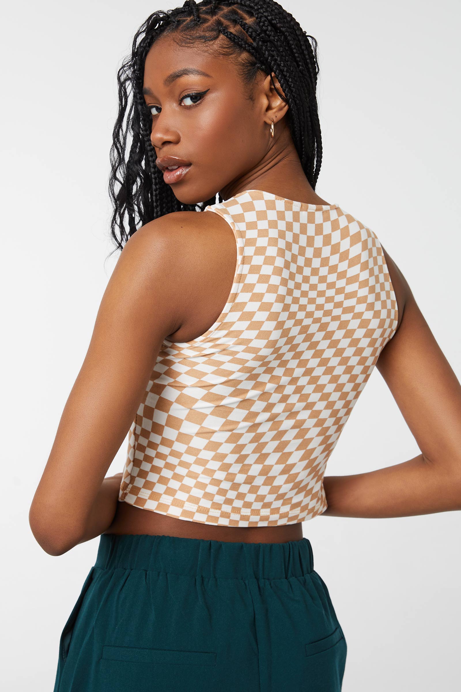 Checkerboard Ruched-Front Top
