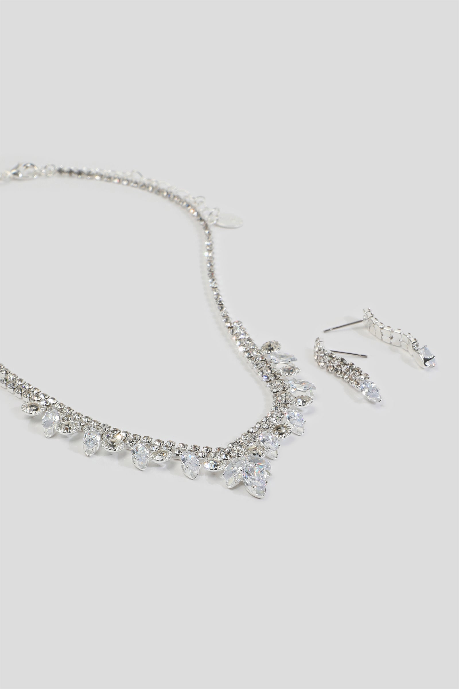 Ardene Rhinestone Necklace & Earring Set in Silver | Stainless Steel