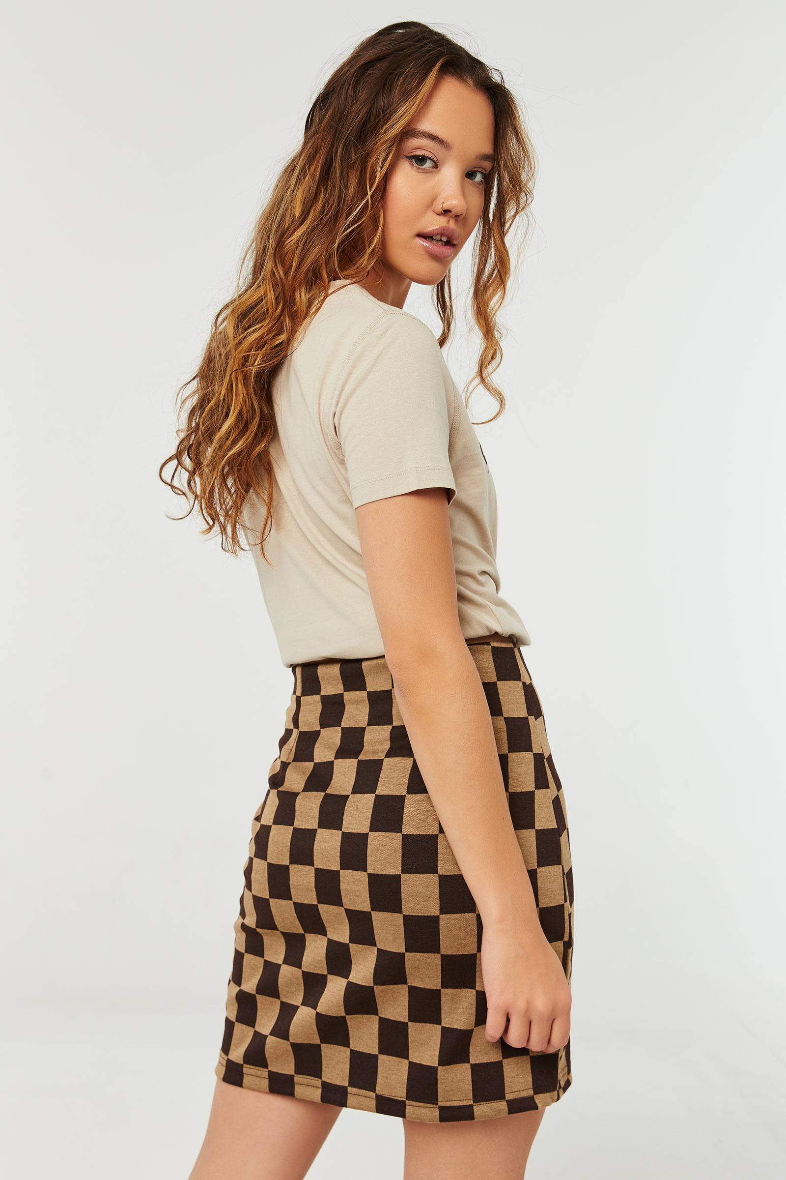Checkerboard Mini Skirt with Pockets