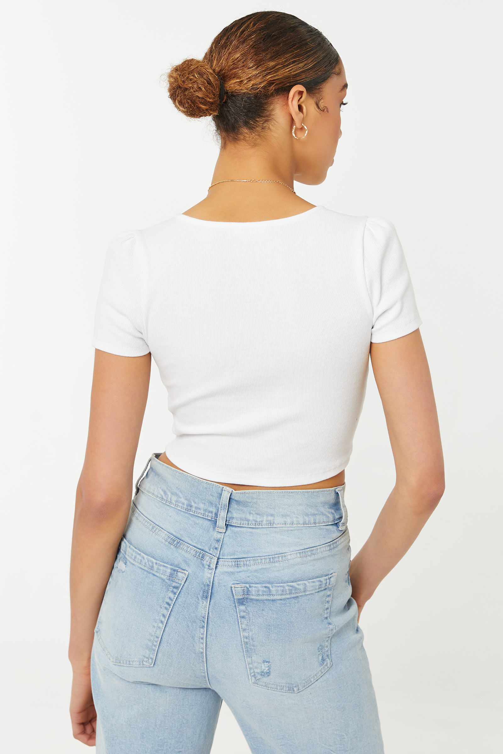 Ultra Cropped Bustier Top with Puffy Sleeves