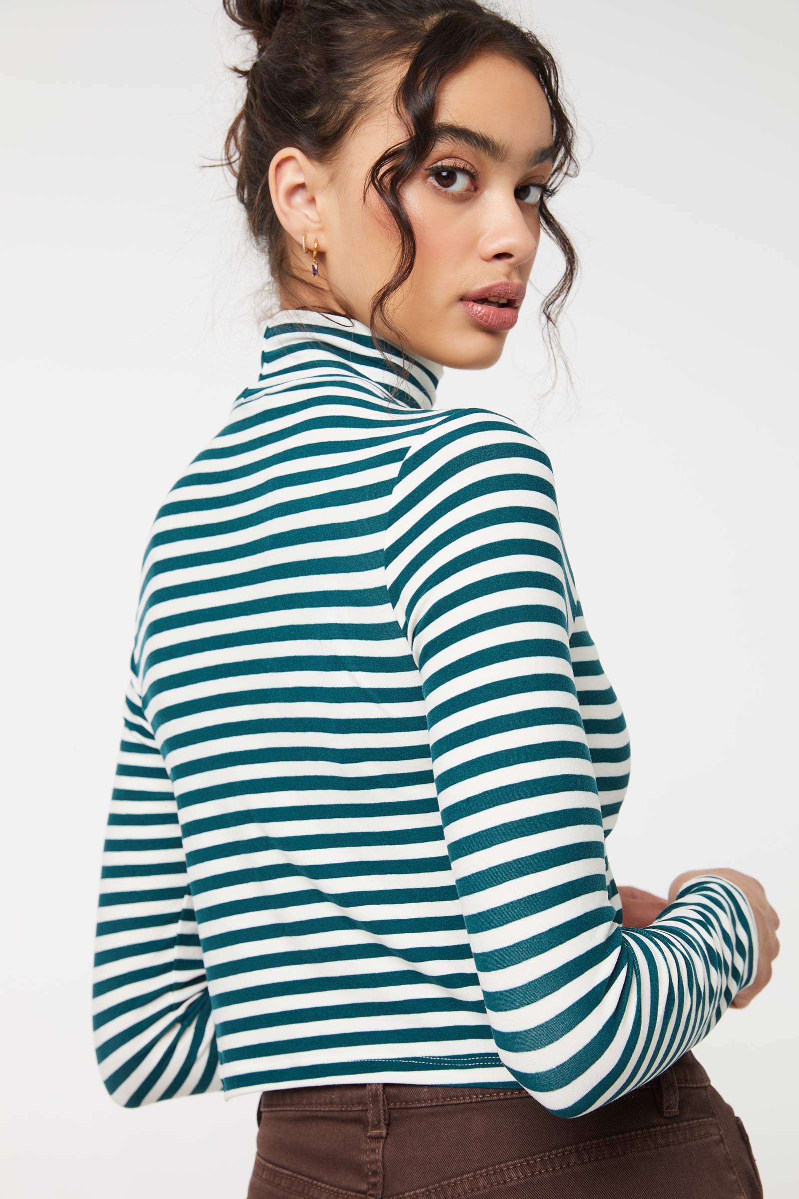 Striped Ultra-Cropped Mock-Neck Top