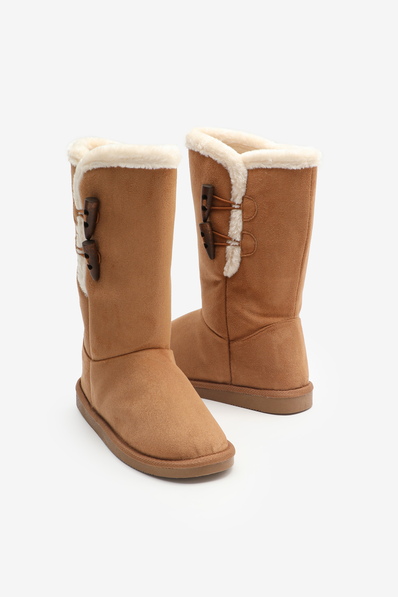 Faux Shearling Boots with Fasteners