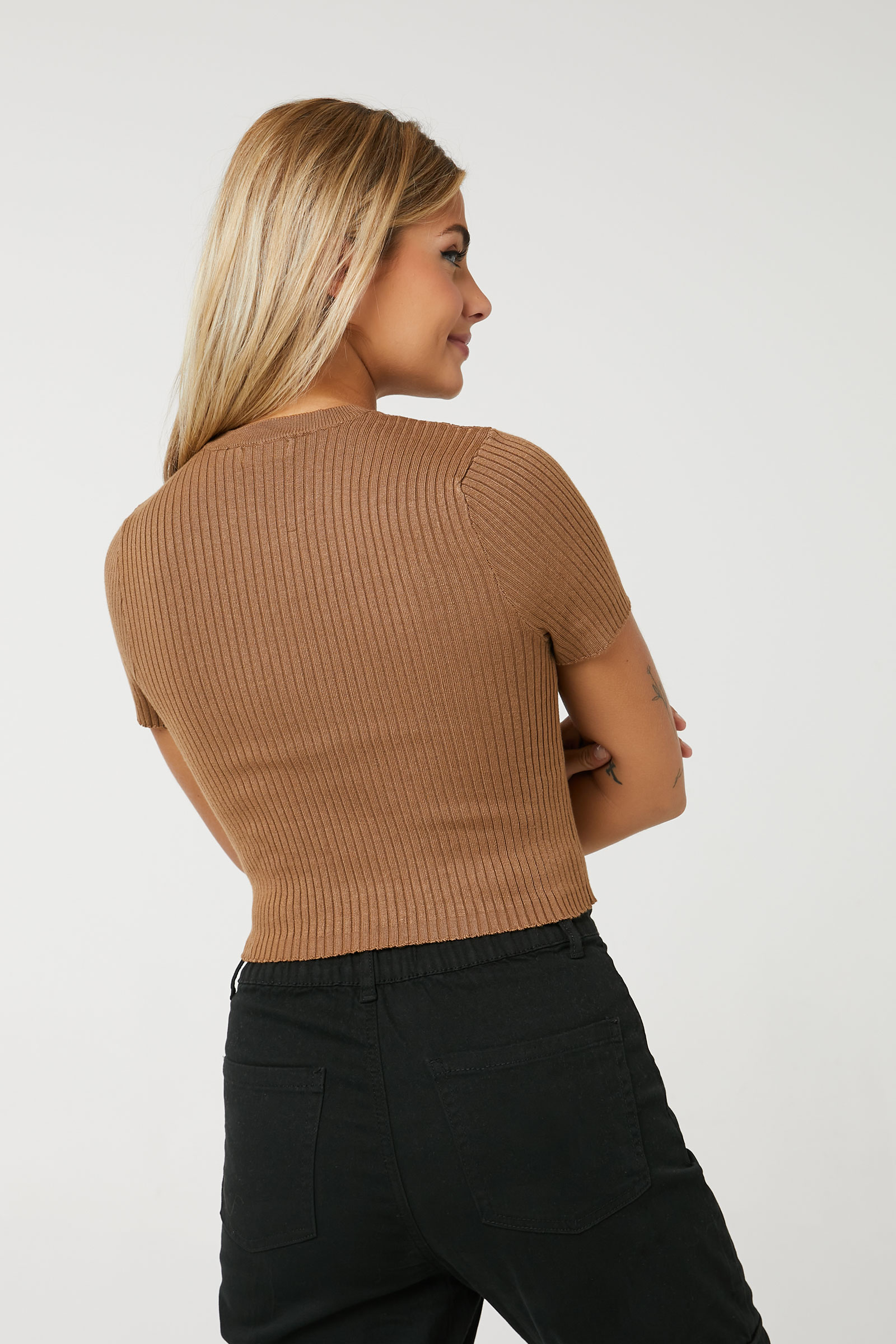 Contour Ribbed Short Sleeve Sweater