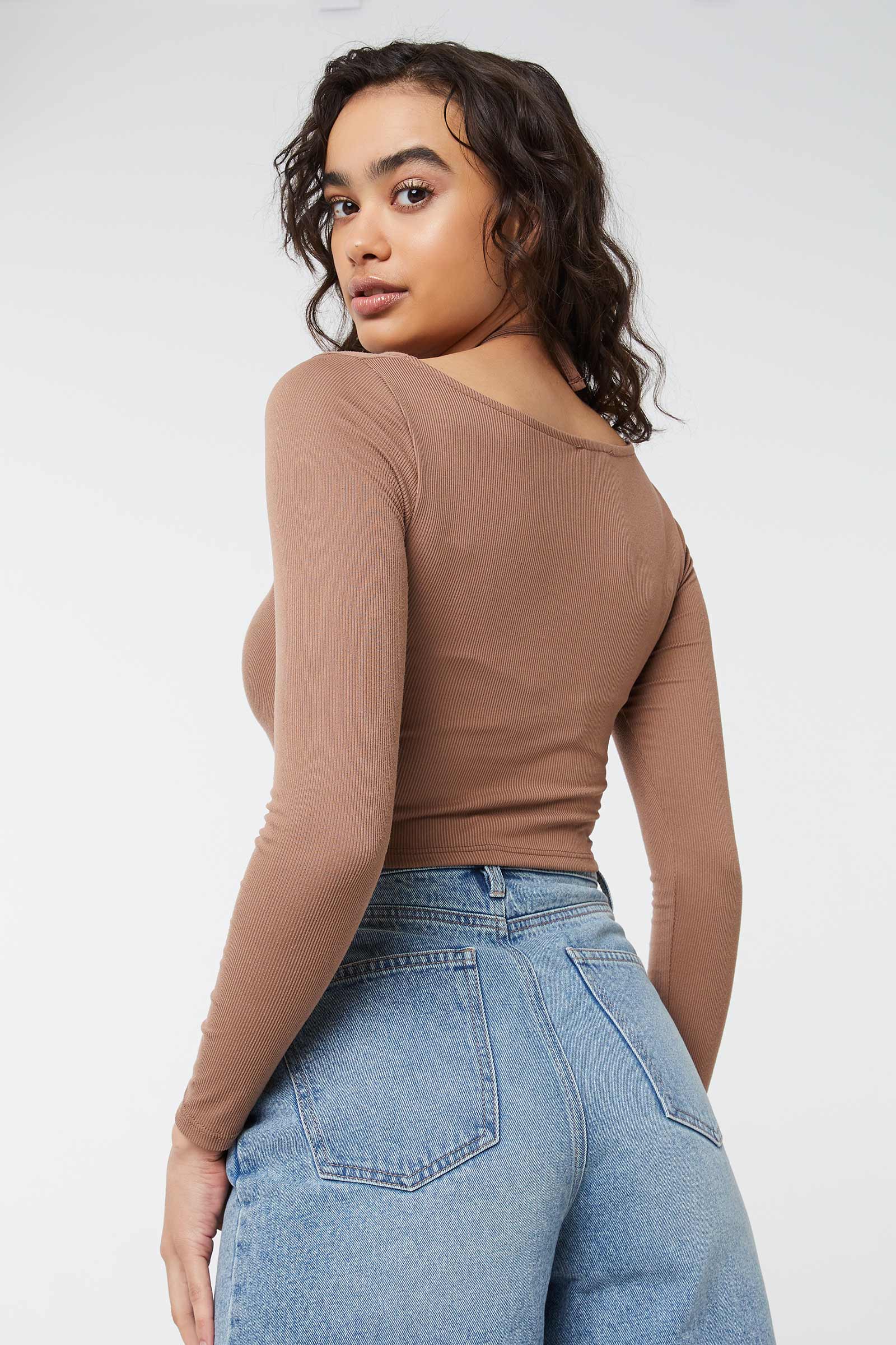Ruched Ultra-Crop Top with Tie Neck