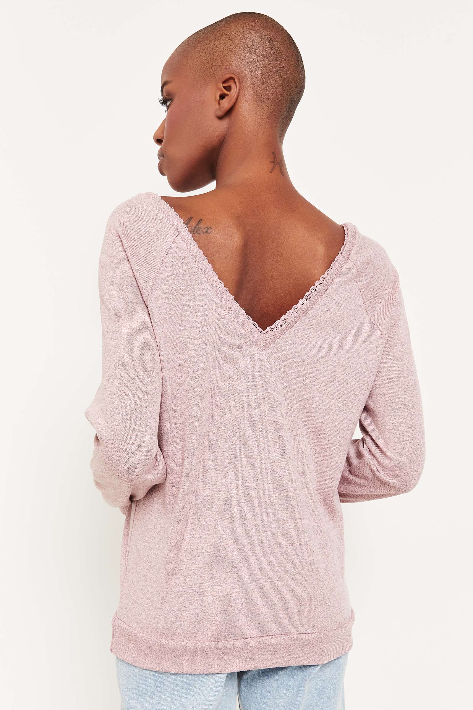 Sweater with Lace V-Neck