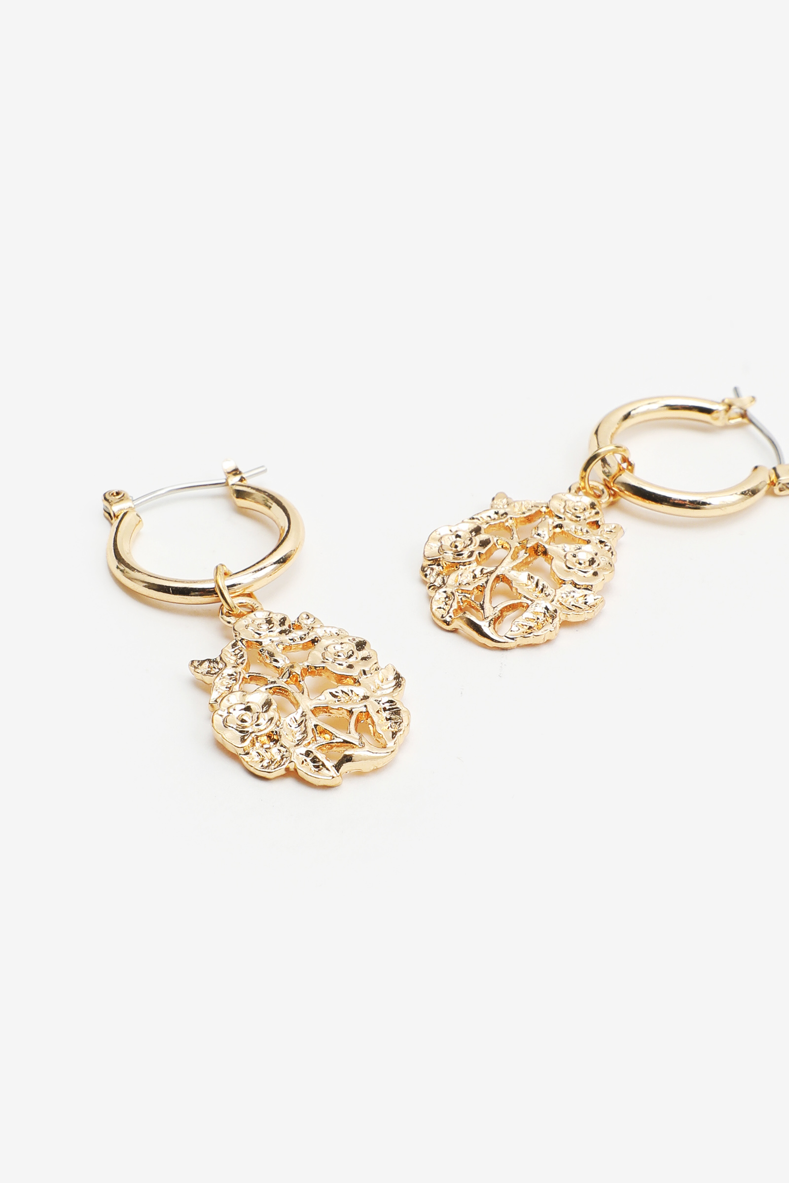 Gold-Tone Floral Hoop Earrings